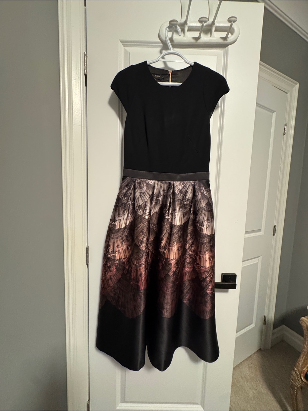 Ted Baker Black Satin Dress with Rose Gold Zipper Detail size 2